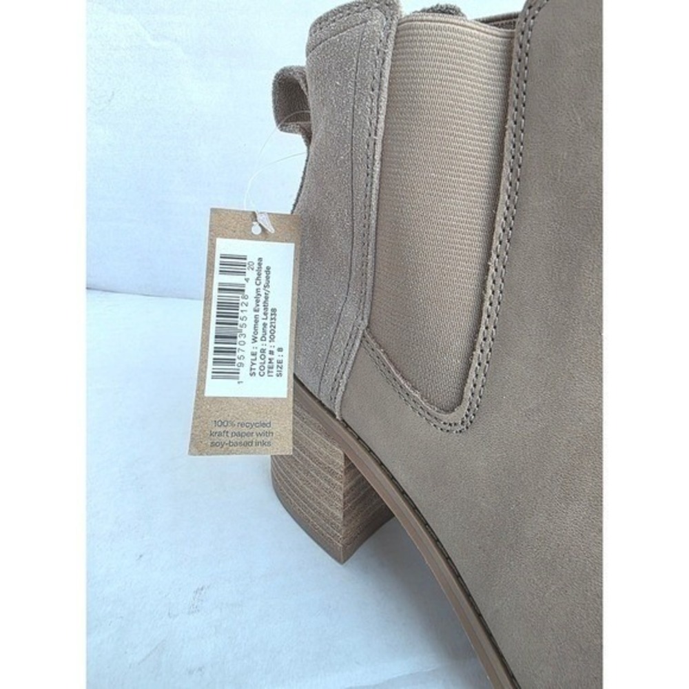 TOMS Evelyn Chelsea Ankle‎ Boots Sustainable Suede Leather Dune Brown Size 7 NWT - Picture 5 of 9